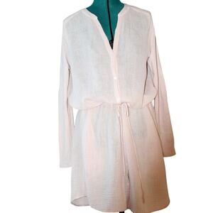 NWT Velvet by Graham & Spencer Blush Gauze Button Front Drawstring Dress Small